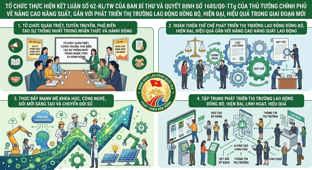 Tổ chức thực hiện Kết luận số 62-KL/TW và Quyết định số 1685/QĐ-TTg 